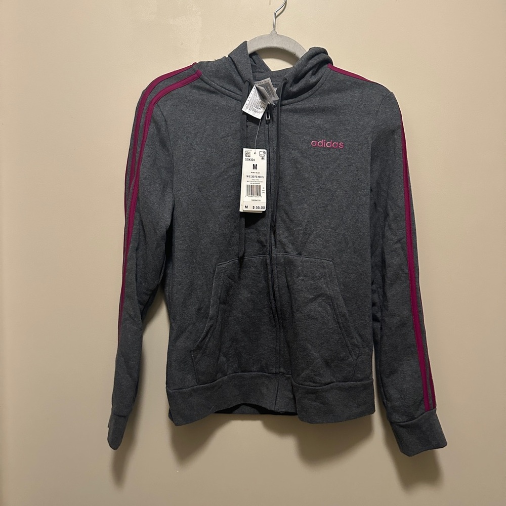 Adidas Charcoal Hoodie with Magenta Accents